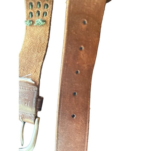 J.Crew Genuine Leather Brown Belt With Brass Buckle & Unique Studded Design - Picture 4 of 5